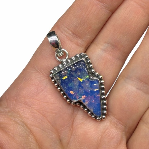 Australian Fire Opal Lightning Bolt Necklace Pendant Solid 925 Sterling Silver - Picture 5 of 7